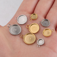 Großhandel 6mm 8mm 10mm 12mm Edelstahl Round Charm Blank Cabochon Base Anhänger für die Schmuck herstellung