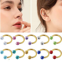 Bague de nez et de lèvre unisexe en acier inoxydable doré en forme de C, entièrement ornée de strass, en argile souple, très vendue