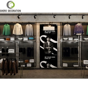 Design d'intérieur de boutique de vêtements pour hommes haut de gamme, mobilier d'exposition moderne pour boutique de vêtements pour hommes avec comptoir de caisse en marbre à LED - Product Image 1