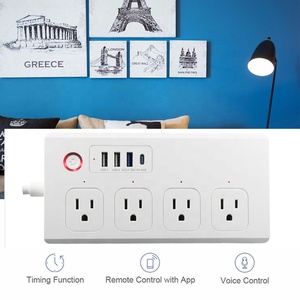 EE. UU. Estándar Alexa Google Home Electrical <span class=keywords><strong>4</strong></span> Toma de corriente de extensión + <span class=keywords><strong>4</strong></span> <span class=keywords><strong>USB</strong></span> Tipo C TUYA Surge <span class=keywords><strong>WiFi</strong></span> Smart Power Strip EE. UU. - Product Image 3