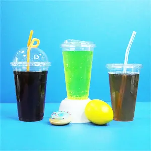 우유 차 PLA 거품 차 컵 뚜껑 투명 두꺼운 스무디 재사용 플라스틱 친환경 음료 클리어 음료 KW 5000 Pcs