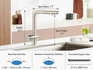 ก๊อกน้ำสแตนเลส 304 แบบคลาสสิก 3 ทาง พร้อมหัวกรองแบบดึงออกได้ สำหรับกรองน้ำดื่มในครัว - Product Image 5