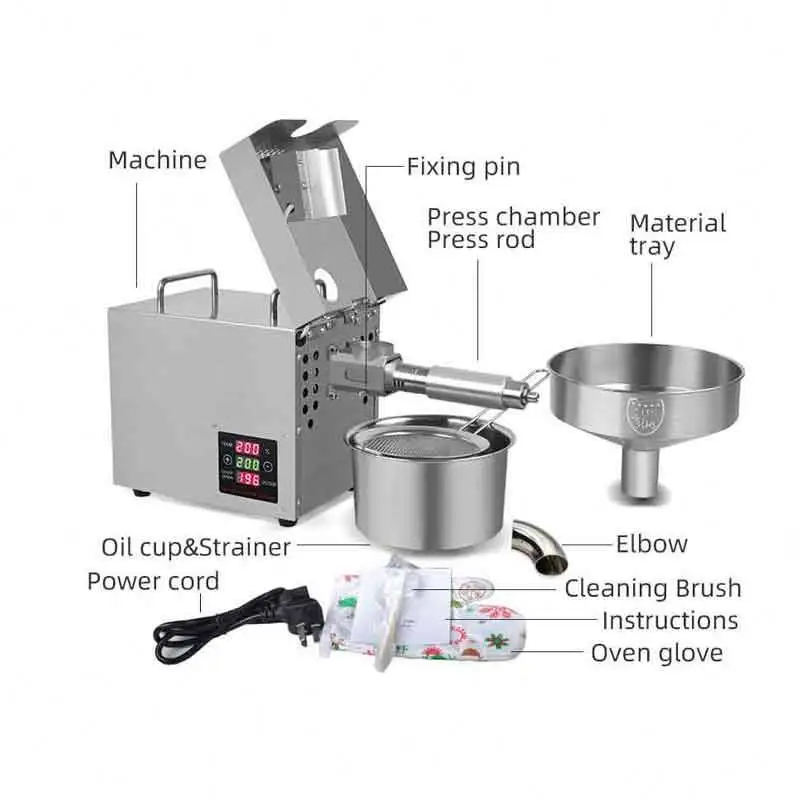 Mini elektrikli soğuk yağ pres makinesi basınç üzüm kakao çekirdekleri ev aletleri ekstraksiyon fıstık üretim basın yağı için