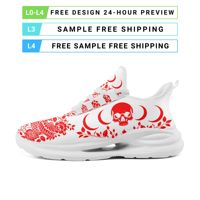 Chaussures de course respirantes en maille avec amorti, motif crâne, impression par sublimation de logo personnalisé, OEM/ODM pour hommes et femmes