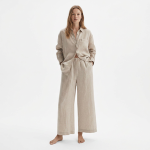 100% Linen Wide <b>Leg</b> Elastic Waist Women Pants Casual Wear Trouser High Quality Sustainable Summer Wholesale Supplier - Product Image 1