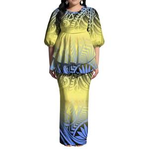 En iyi fiyat özel polinezya Lady geri yarık elbise hawaii tarzı tasarım puf kollu o-boyun elbise Samoan Puletasi elbise iki parça - Product Image 1