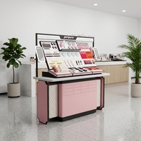 Kiosque cosmétique moderne en acrylique, comptoir d'exposition écologique avec éclairage LED, étagère, îlot de présentation de maquillage pour centre commercial