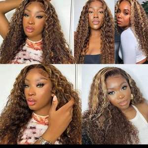 突出深波浪蕾丝前假发P4/27蜂蜜金发棕色预拔巴西雷米蕾丝正面人发假发女性 - Product Image 6