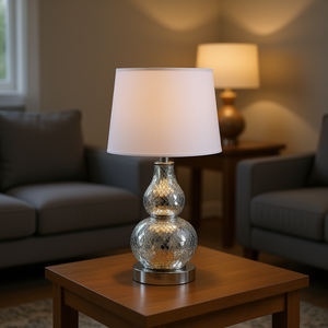 Lampe de table en polyrésine chromée argentée, 19,5 pouces, design mosaïque en verre miroir, salon moderne, LED E26, commande par interrupteur - Product Image 2