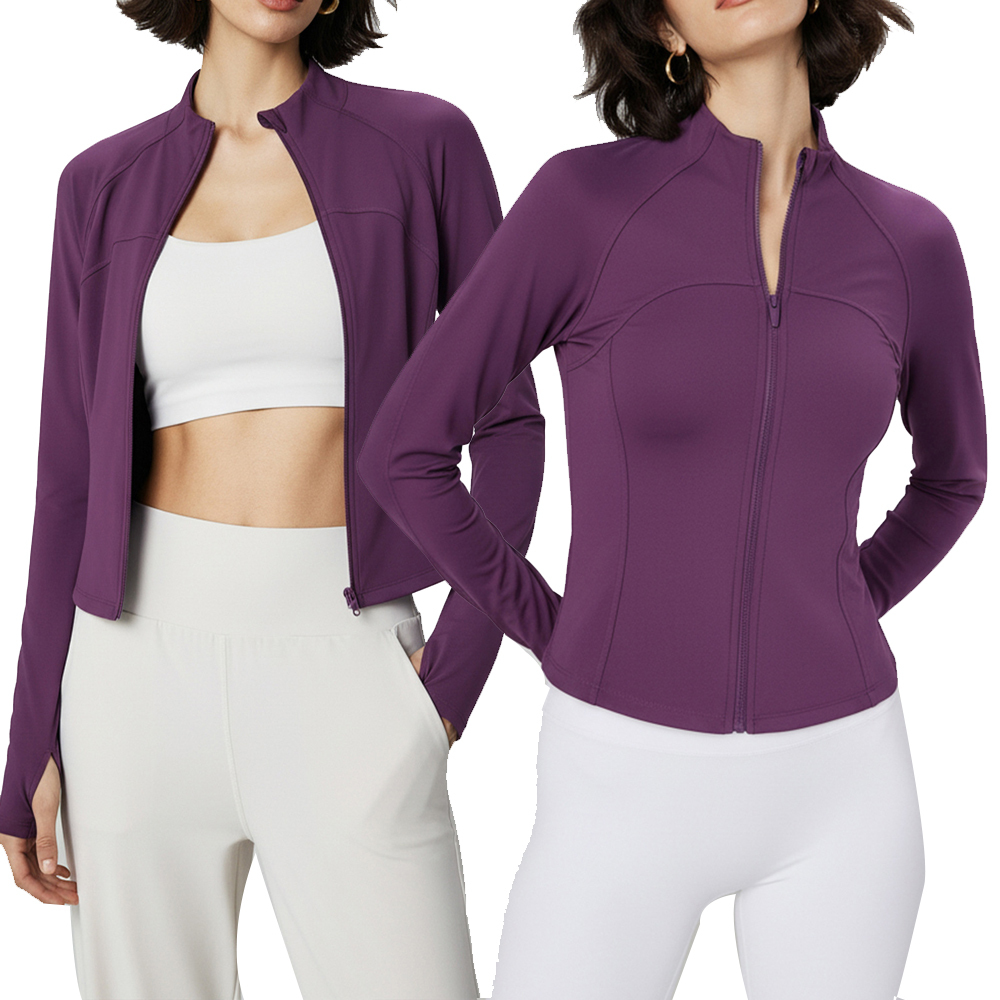 Women's New Slim Full Zipper Long Sleeves Shirts Tops Coat Sports Gym Workout Wear Clothes Fitness Yoga Jackets With Thumb Holes