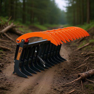 Rastrillo de raíces Tmg Skeleton con espaciado de dientes de 7 pulgadas, cilindros dobles, accesorio para excavadora para minicargadora - Product Image 2