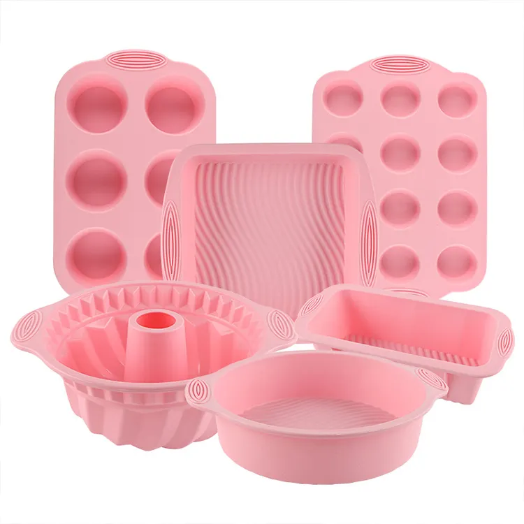 Set of 6 Pink Cake Baking Set BPA free Cake Baking Tools Cake Mold Pan Silicone bakeware set