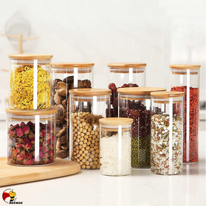 比曼竹餐具室玻璃陶瓷食品厨房储物瓶罐套装带夹子盖 - Product Image 1