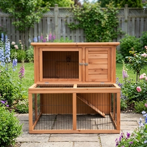 SDR012 Eco-Friendly Rabbit <b>Pet</b> House with Wood Print Pattern Quadrate Shape Horizontal Sliding Closure - Product Image 1