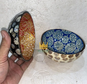 Luxury Double-Sided Mother of Pearl Inlaid <b>Coconut</b> <b>Shell</b> Bowls Full Mosaic Natural Serving Bowls - Product Image 6