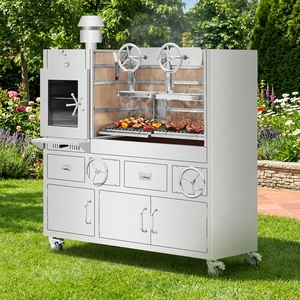 Suministro de fábrica, entrega rápida, barbacoa grande comercial de acero inoxidable, tipo de campana para horno, parrilla de barbacoa en V de carbón de madera argentina - Product Image 1