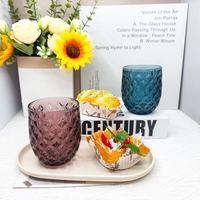 Verre à eau coloré en verre transparent gaufré ananas sans plomb, avec base antidérapante robuste