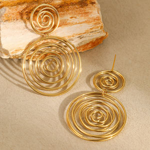 Pendientes de tuerca de anillo de círculo exagerado Simple chapados en oro nuevo 2025, pendientes de gota de acero inoxidable de círculo redondo para mujer para uso diario - Product Image 2