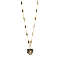 Colliers pendentifs en chaîne de perles plaquées or en acier inoxydable avec breloque en pierre naturelle en forme de cœur pour bijoux féminins