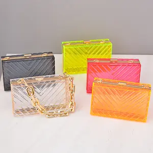 Women Cute Clear Purse Acrylic Box Clutch Handbag Transparent Crossbody Evening Bag