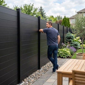 Factory Supply <strong>Wood</strong> Grain WPC Composite Privacy Fence Eco Friendly Rot Proof Yard Fence With Aluminum Posts Custom Size Color - Product Image 1
