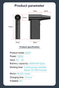 Aspiradora de Coche Inalámbrica y Soplador de Aire con Batería, Motor sin Escobillas, Portátil, Negro, Cuatro Velocidades, Ventilador de Chorro de Alta Velocidad - Product Image 4