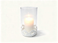 Support de bougie en verre sur base métallique, support en fer ajouré en forme de cylindre pour bougies piliers, décoration de table pour la maison et les mariages