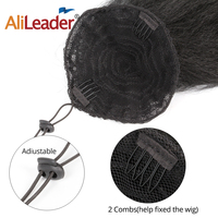 AliLeader Queue de Cheval Afro Yaki Lisse à Cordon 22'' pour Femmes Noires, Extensions de Cheveux Synthétiques Frisés