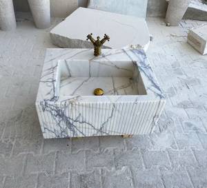 Fregadero Arquitectónico de Mármol Acanalado |   Lavabo de Piedra Flotante Hecho a Mano para Montar en la Pared |   Mueble de Baño de Lujo, Ecológico y Duradero - Product Image 3