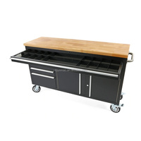 Boîte à outils roulante robuste en acier inoxydable OEM 60'' avec 6 tiroirs, plan de travail en bois de caoutchouc, roulettes industrielles pour garage