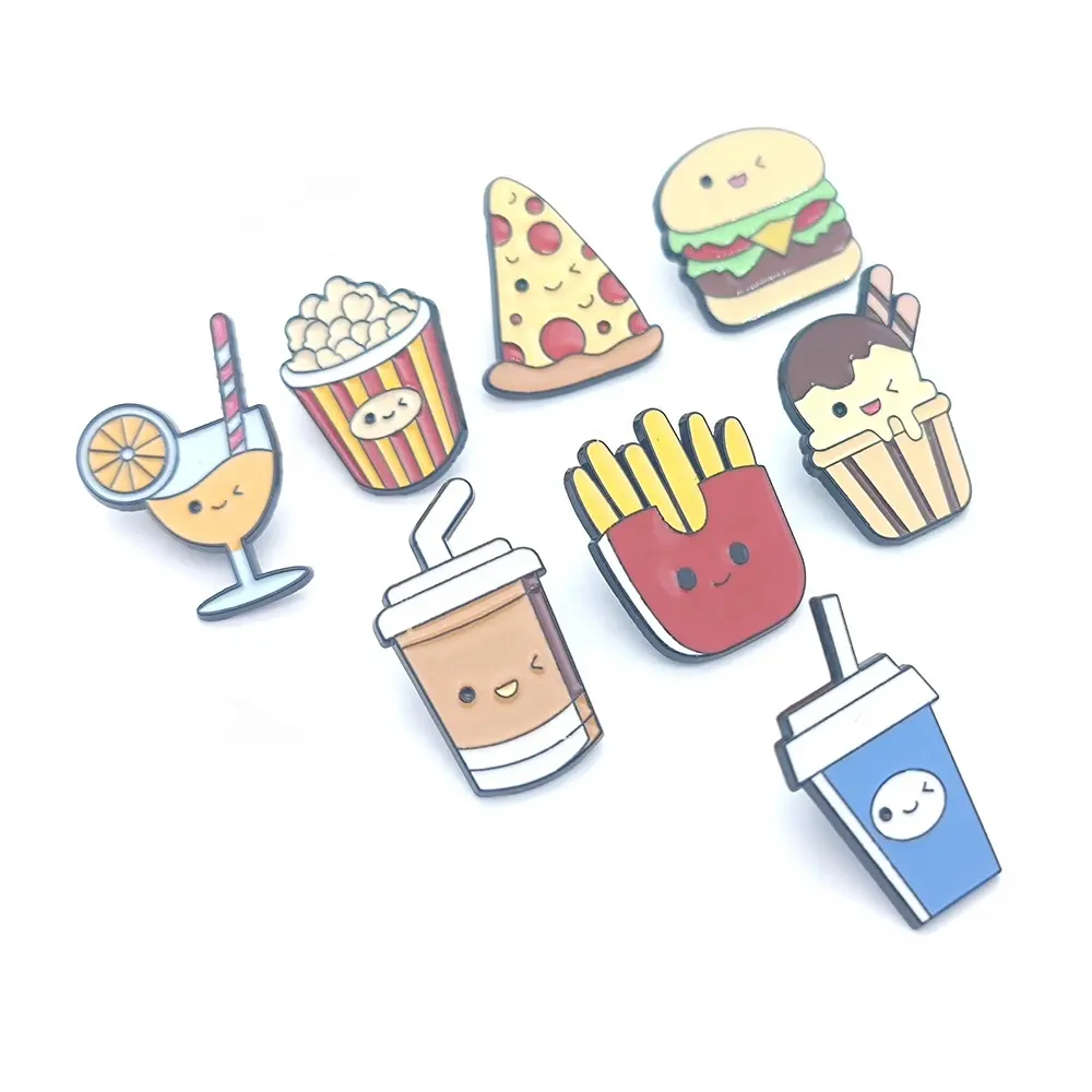 Wholesale cartoon metal gifts crafts cute food coffee drinks badges enamel custom soft enamel lapel pins