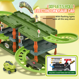 JUNRONG Ensemble de voies de circulation pour voitures dinosaures, <span class=keywords><strong>garage</strong></span> de stationnement à 3 niveaux avec voitures dinosaures électriques, lumières LED, ensemble de jeu pour enfants, à partir de 3 ans - Product Image 3