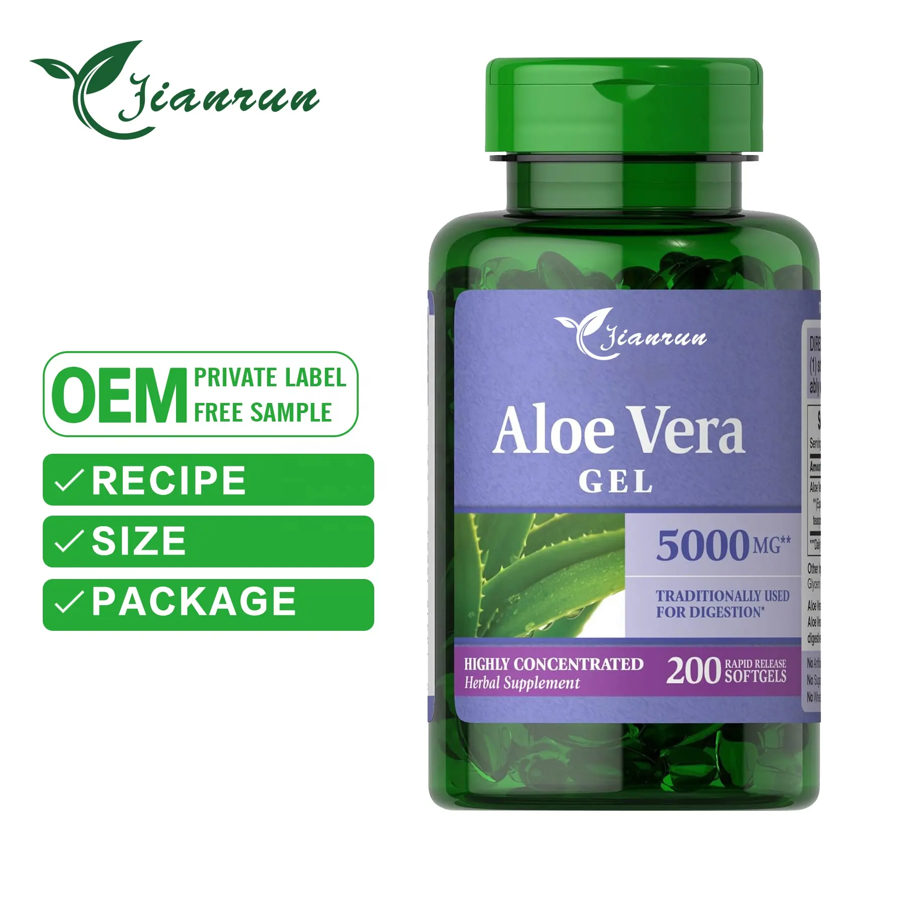 Marque privée Extrait pur d'Aloe Vera 25 mg Gel Gélules