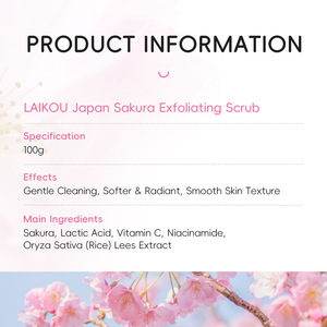 Laikou 2 en 1 <span class=keywords><strong>Gommage</strong></span> Exfoliant Japonais au Sakura 100g Gommages Faciaux Coréens Crème Nourrissante pour la Peau - Product Image 3