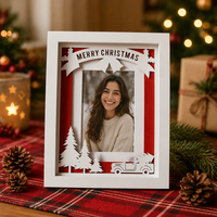 Marcos de Fotos de Madera Hechos a Mano Ecológicos Personalizados en Blanco y Rojo de 4x6 5x7 para Navidad - Decoración Creativa Moderna para Mesa