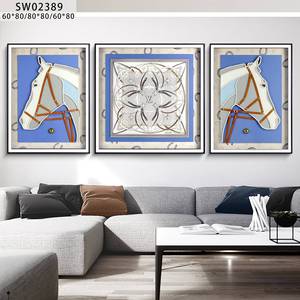 Peinture artisanale de cheval en texture style nordique moderne, <span class=keywords><strong>triptyque</strong></span> encadré pour fond de canapé, arts muraux - Product Image 2