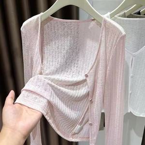 Cárdigan de punto ligero para mujer, capa fina transparente, sin mangas, para verano, con frente abierto, ajuste ceñido, protección solar - Product Image 1