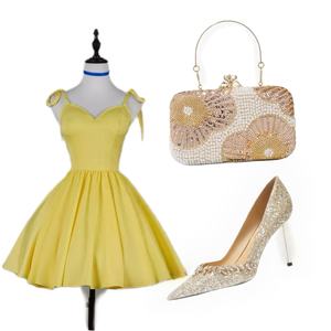 Stile coreano giapponese adorabile Mini vestito giallo abito con fiocco plissettato stile dolce benda abiti da compleanno Slim Fit - Product Image 1