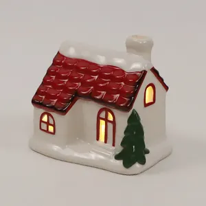 Dijual mercusuar porselen buatan tangan bertenaga baterai kecil lentera tembikar pedesaan natal rumah merah