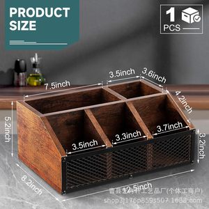 Coffee Station Storage Rack Wooden Organizer 4-7 Compartments Retro Countertop Tea Condiment Holder Multifunctional - Product Image 2