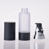 Lujo personalizado vacío recargable redondo plástico 30ml bomba sin aire botella negro 15ml bomba de vacío esmerilado botella de loción negro mate