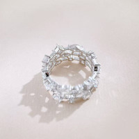 Bague en diamant fantaisie ajourée large en or blanc 18 carats avec diamants de laboratoire pour femme, bague de fiançailles, bijoux fins