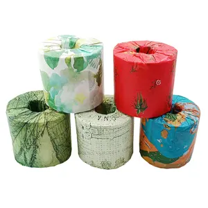 China factory wholesale 2/3/4ply Bamboo Pulp Paper Wrapper Paper Tissue Custom Pattern Bathroom Roll Cheap Toilet Paper