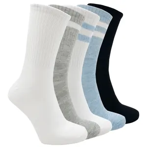 设计涤纶材料条纹女校袜白色袜子定制蓝色袜子