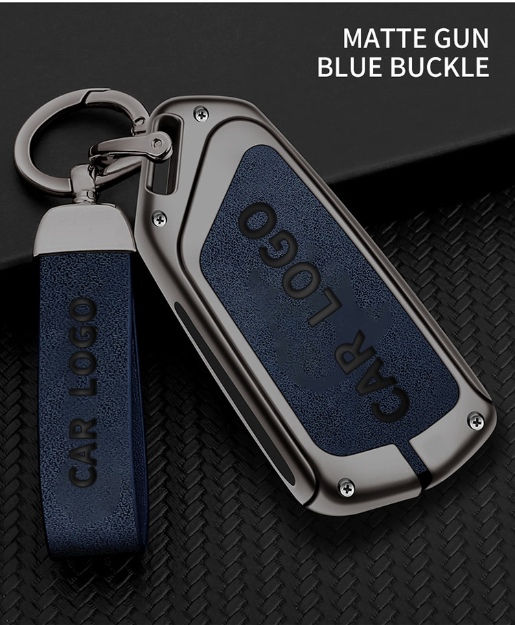 Pistola metálica azul + llavero de cuero