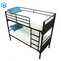 Lit superposé triple moderne en métal avec 2 échelles et barrière de sécurité, noir, pour hôtel et appartement