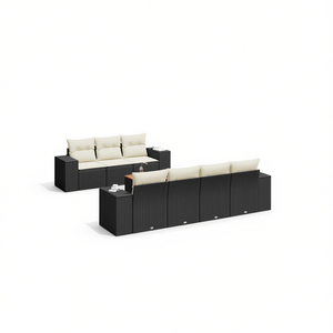 Cream White And Black <b>Rattan</b> Garden <b>Sofa</b> Set 6 Seater Outdoor Furniture Contemporary Design - Product Image 1