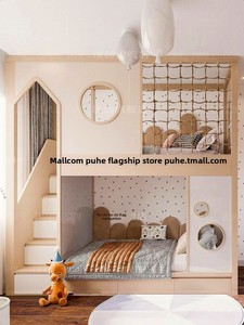 <span class=keywords><strong>Lit</strong></span> superposé en bois massif de style français minimaliste, design <span class=keywords><strong>cabane</strong></span> en bois, pour filles, petit <span class=keywords><strong>lit</strong></span> mezzanine à deux niveaux - Product Image 2