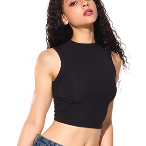 Women's Women's Party Wear Ribbed Crop <b>Tops</b>, Sleeveless <b>Mock</b> <b>Neck</b> Tank <b>Tops</b> for Summer Clothes Womens tank <b>Top</b> - Product Image 2