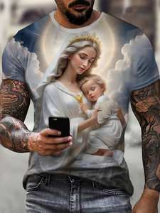 T-shirt homme 100% coton 180 grammes, surdimensionné, imprimé numérique 3D personnalisé, blanc, transfert DTF, t-shirt graphique Jésus-Christ - Product Image 3